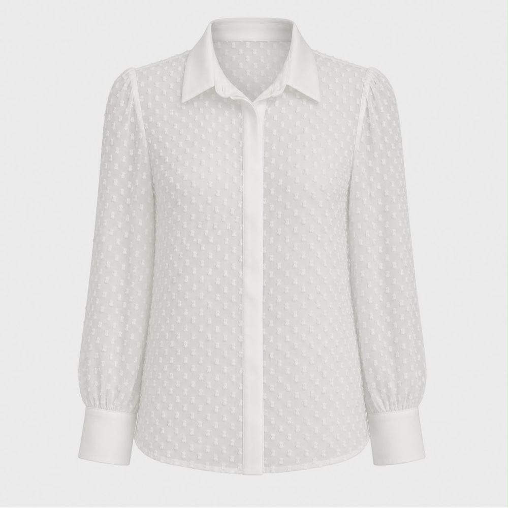 NWT.  MED.  Endless Rose White Semi-Sheer Textured Jacquard Long Sleeve Blouse